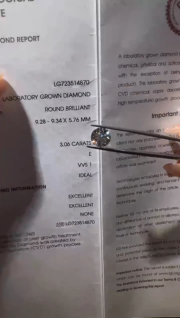 裸石实验室培育钻石好****?LG4870 3.06ct