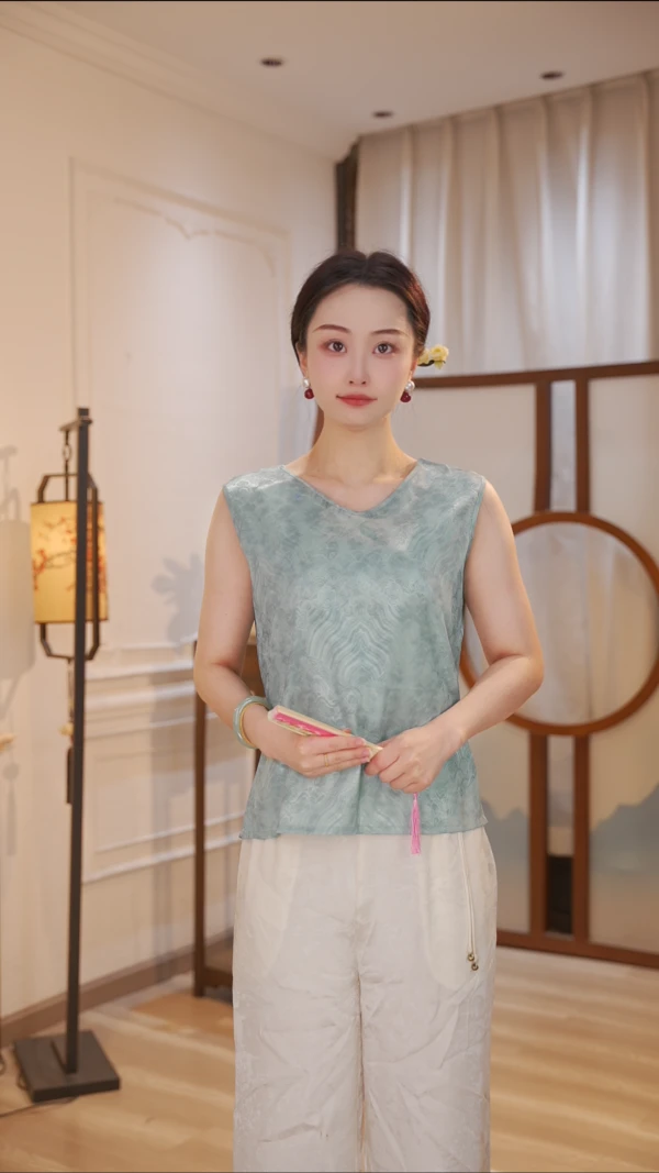 丝年.青耕｜夏季新款新中式国风宽松花萝背心-4954