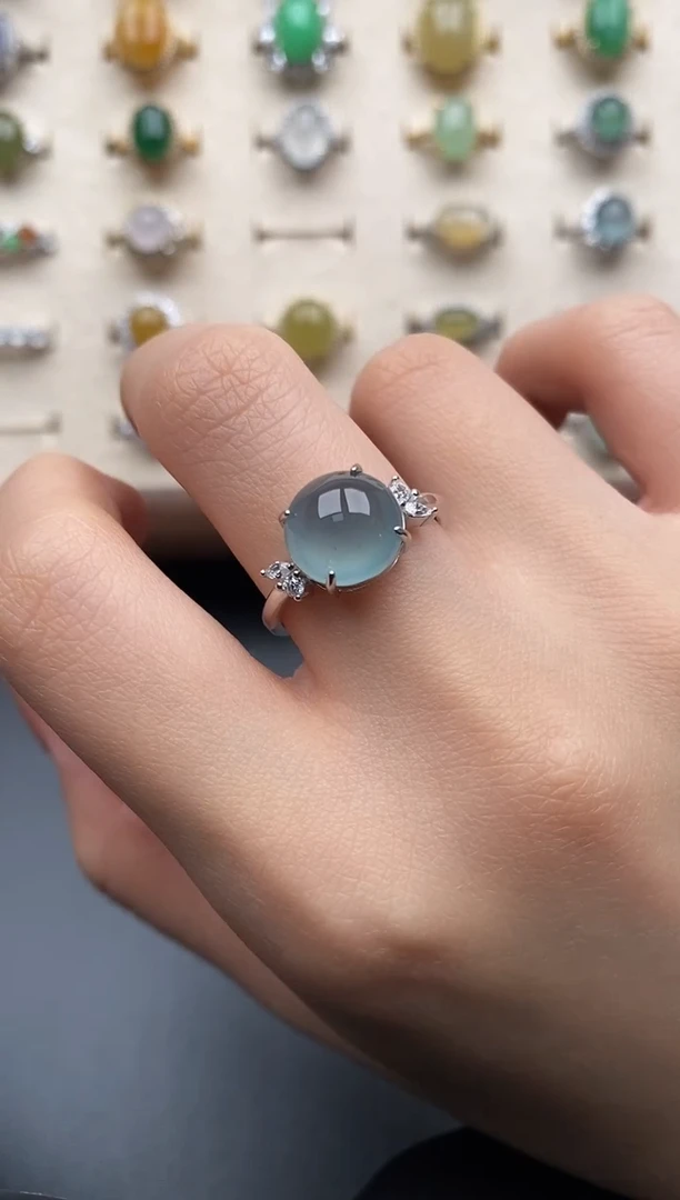 银S925镶嵌戒指翡翠一物一证一礼盒