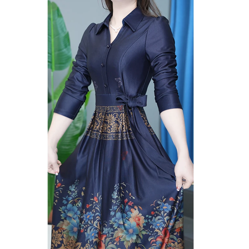 新款减龄收腰长袖显瘦优雅连衣裙