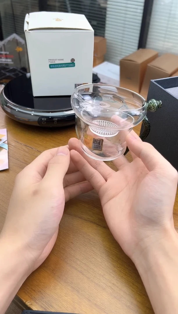 高硼硅玻璃手柄款禾器奉珠茶漏黑金