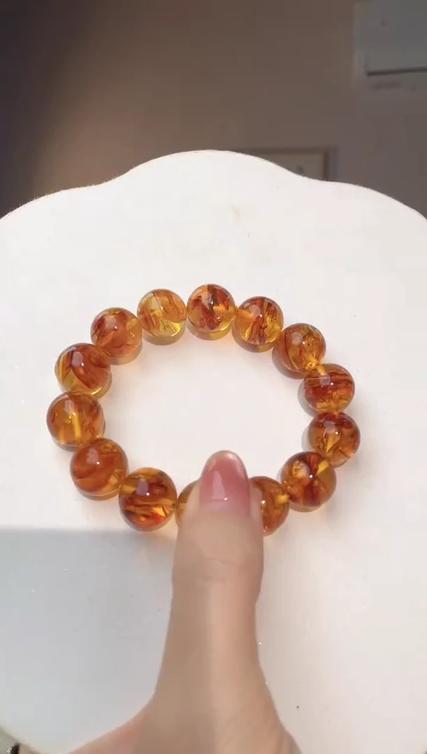 裸石琥珀未镶嵌16+花珀圆珠手串
