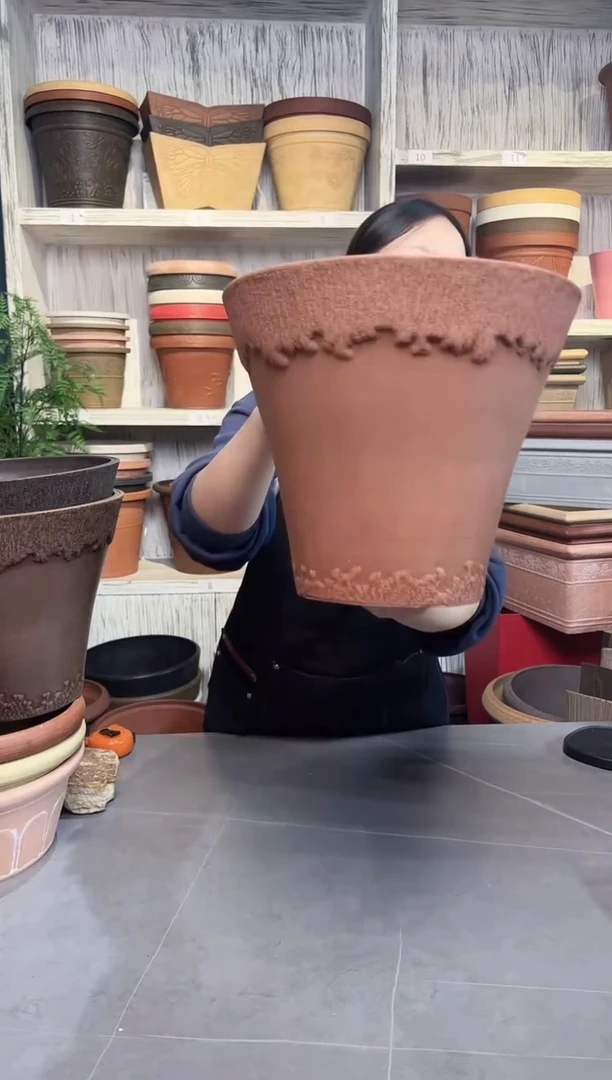 30*25.5陶土色浮雕纹理强体花盆