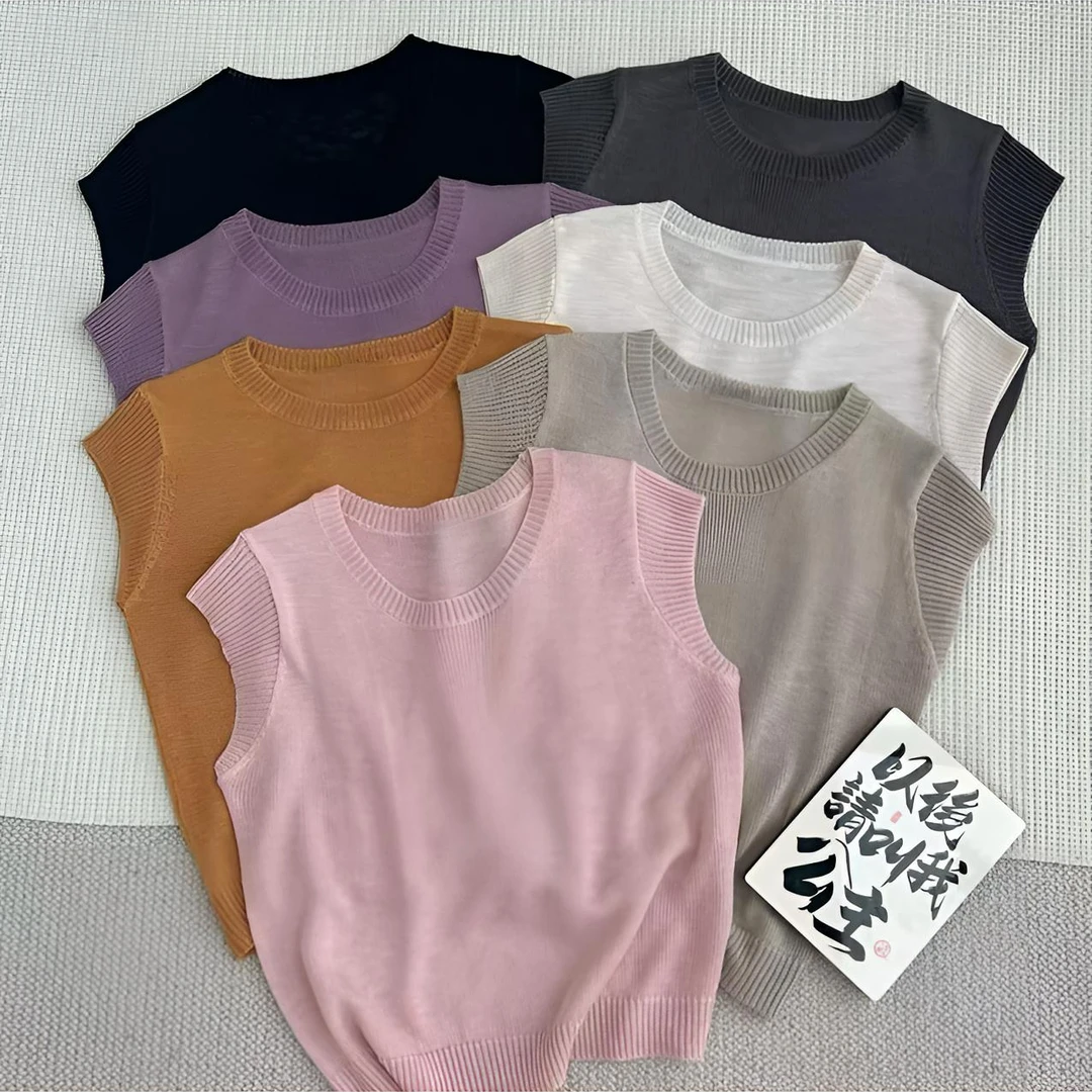 2025年夏季新款好看韩版百搭女装显瘦时尚纯色飞飞袖圆领针织上衣