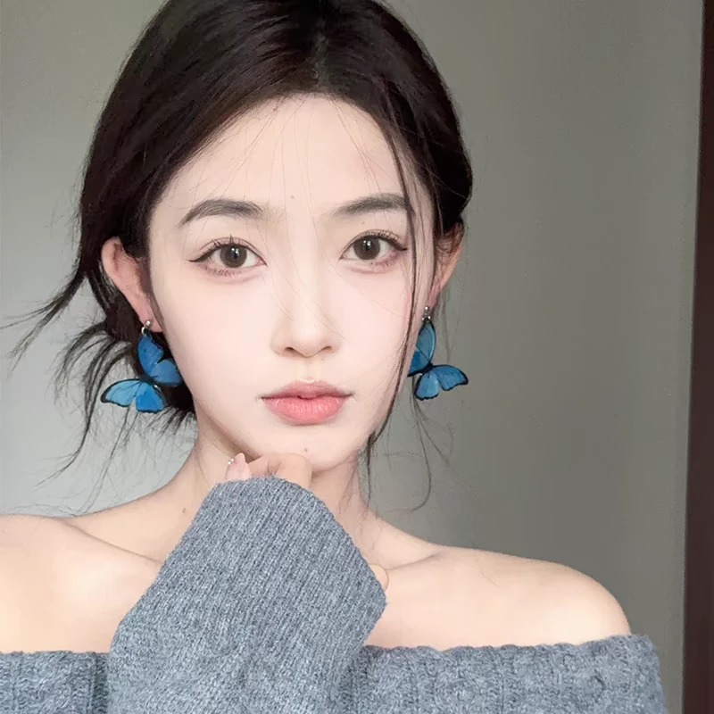铜合金耳饰 「蓝域的梦」清冷感蓝色渐变蝴蝶精致小清新无耳洞耳夹