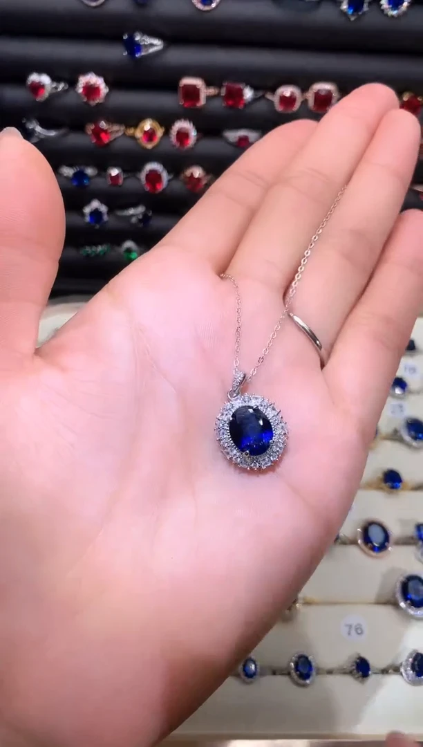 【闪购商品】蓝宝石吊坠(赠链)银S925镶嵌911