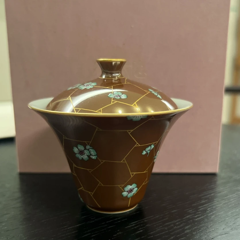 阿茶紫金釉冰裂纹绿梅盖碗