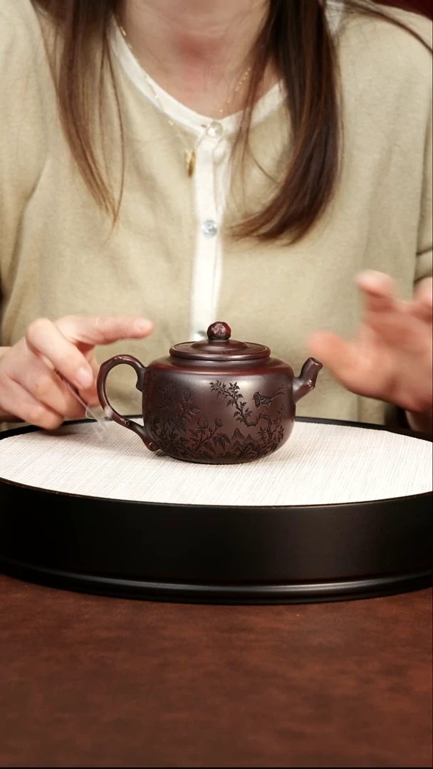 茶壶紫砂松果花器壶铁血红砂 朱志远 260CC