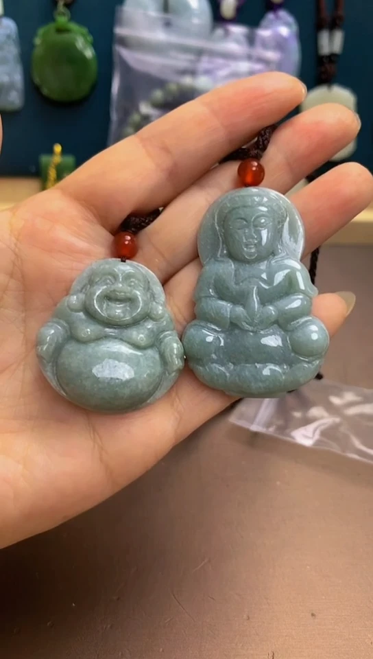 颈饰未镶嵌翡翠观音佛一对