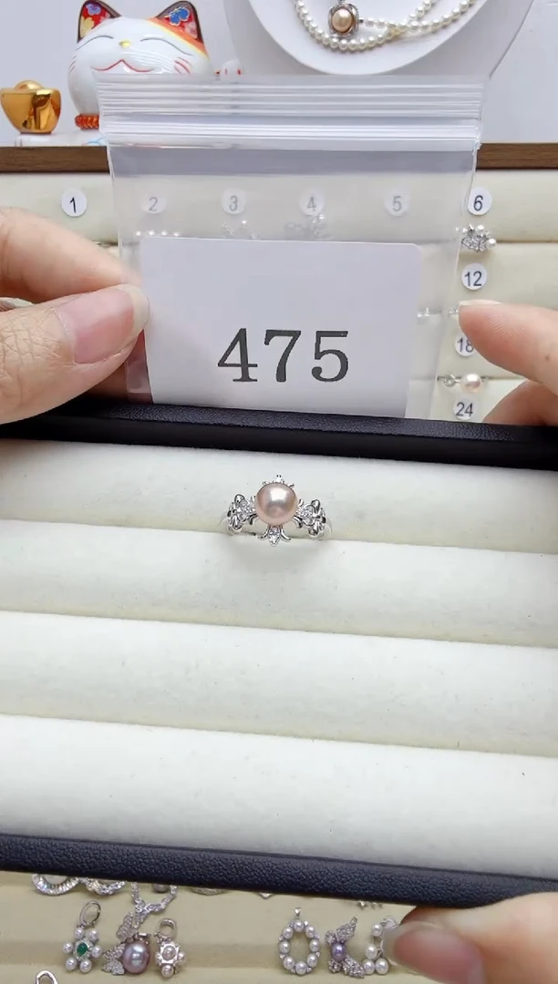 银S925镶嵌戒指淡水珍珠北**鱼475