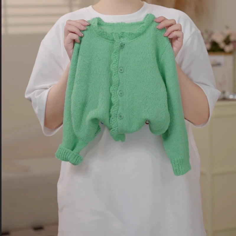 【现货】2025秋季韩版女童多巴胺绿色开衫时尚百搭250310B