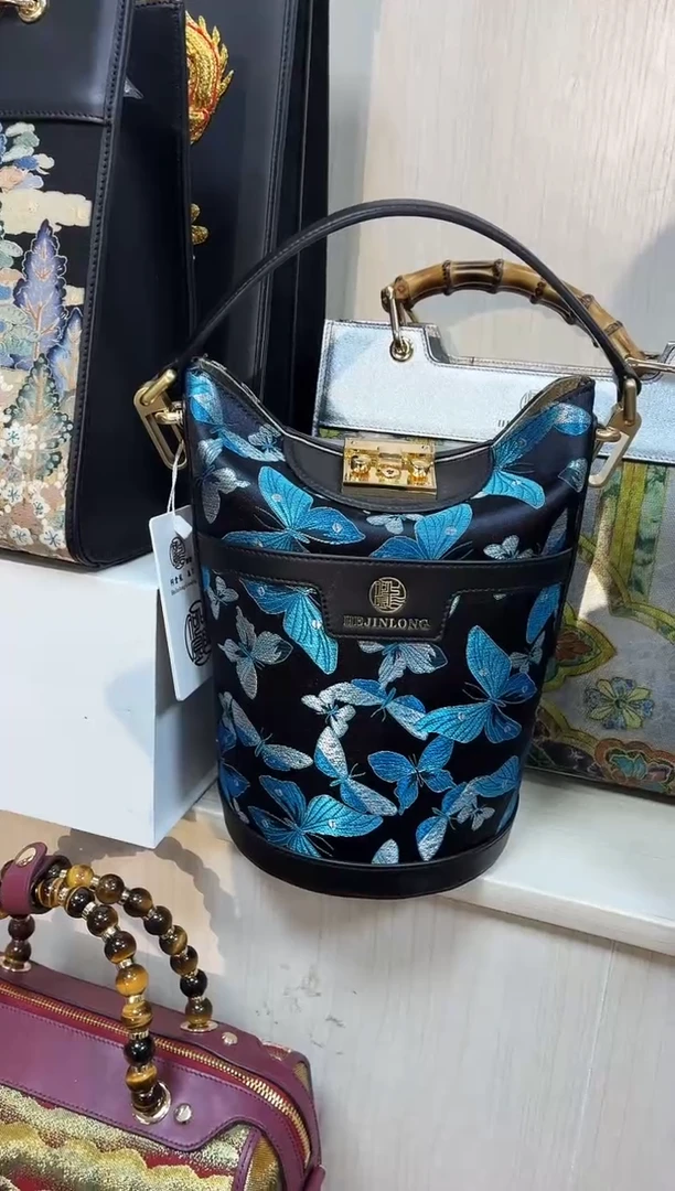 织物紫*蓝色桶包