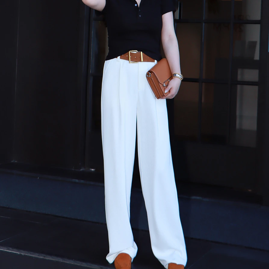 多肉宝贝【垂感西装裤】魔术贴设计垂感高腰显瘦西装直筒裤B25041