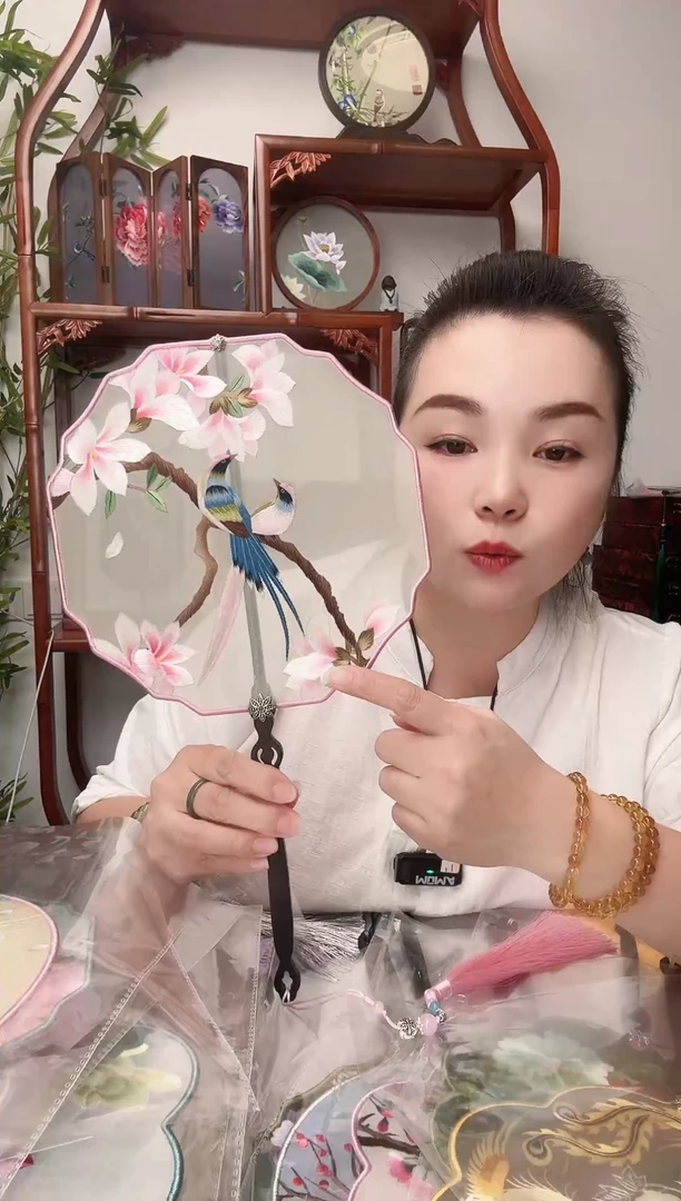 刺绣团扇--手工绣花---双面绣花
