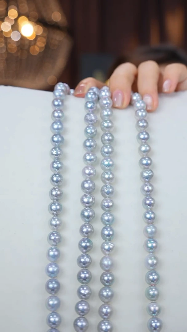 项链银S925镶嵌海水珍珠真多麻8-9mm多样性发一条