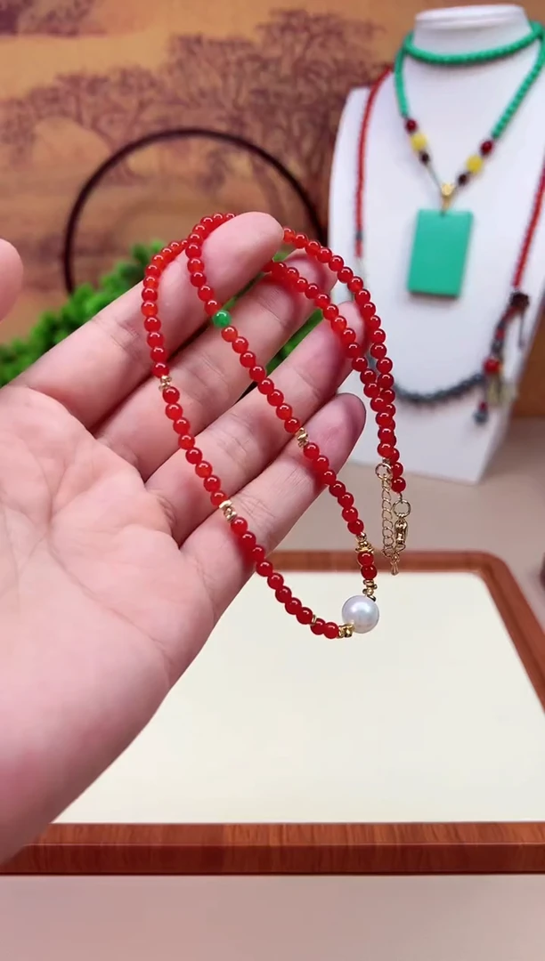 南红玛瑙14K金镶嵌颈饰X229