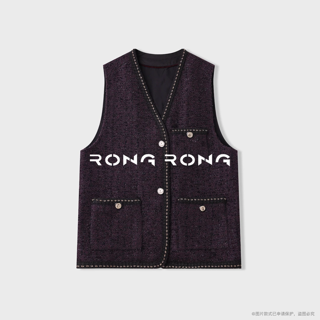 溶溶【暗紫星奢】RONGRONG 绵羊毛混纺花边法式小香风马夹25C6301