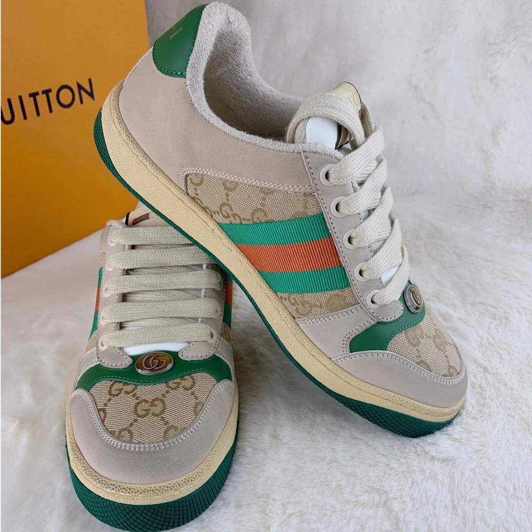 GUCCI/古驰 经典款复古做旧珐琅休闲板鞋绿尾脏脏鞋