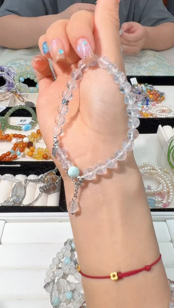 【闪购商品】水晶手链银S925镶嵌N015蓝针海纹单珠提溜款