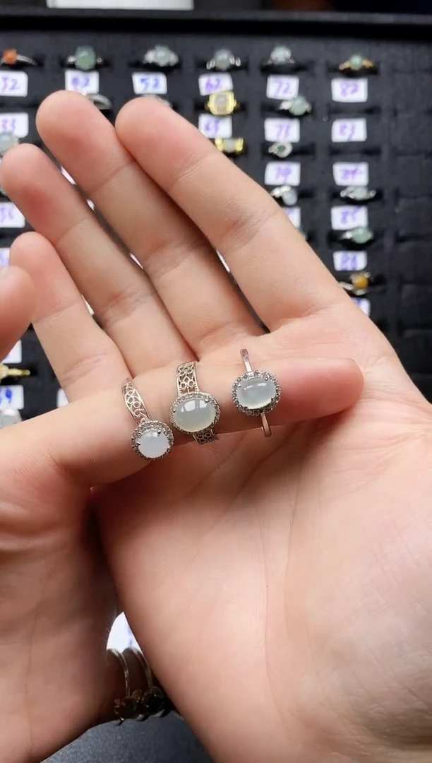 翡翠戒指银S925镶嵌天然翡翠