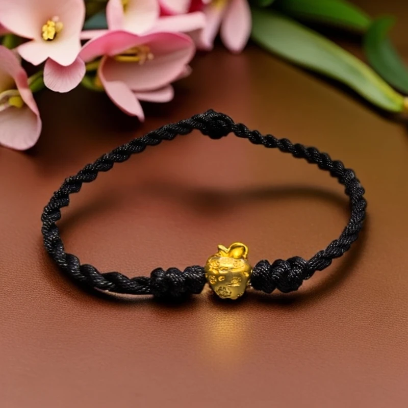 足金吉言苹果红绳转运珠手绳黄金