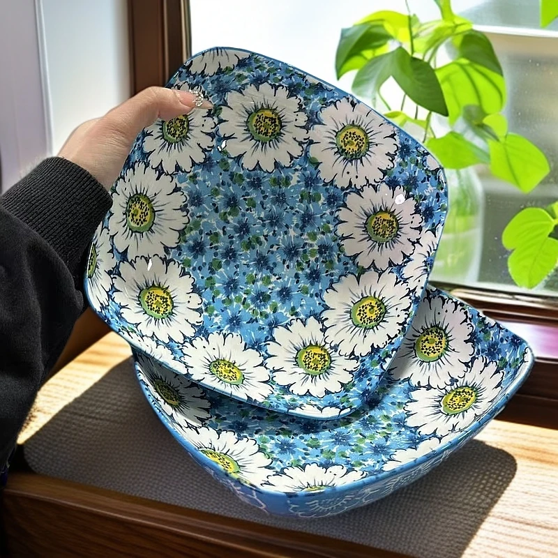 陶瓷蓝色海洋-釉下彩四方8寸水果盘汤盘