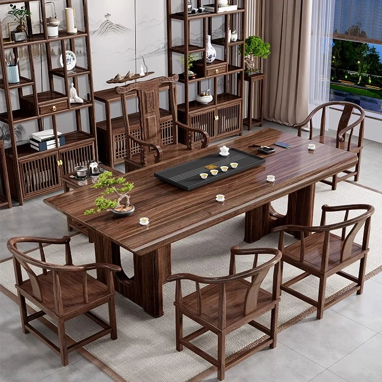 乌金实木大板茶桌椅组合茶台茶几客厅家用办公一体多功能泡茶桌