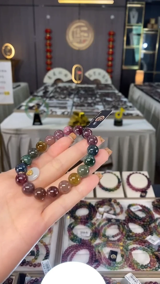 未镶嵌老矿碧玺色标彩虹单圈手串10mm+碧玺dan多样性发货一条