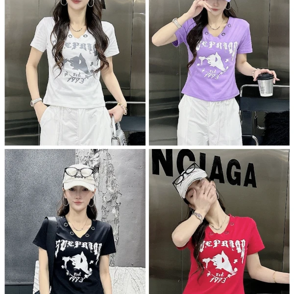 N9567莼棉短款字母T恤夏季印花短袖