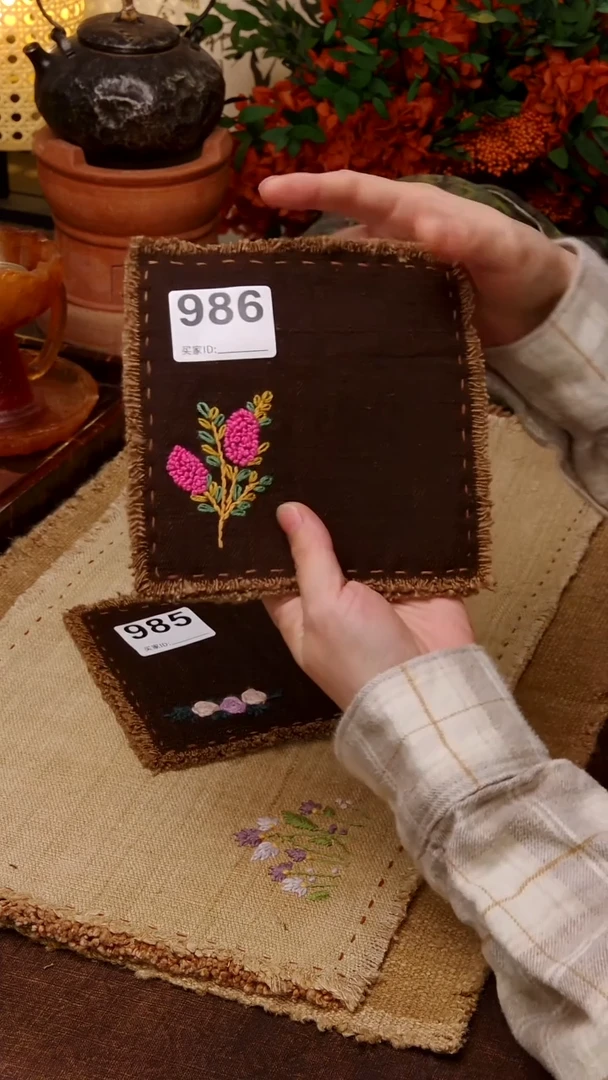 花***精Cici手作刺子绣柿染壶垫杯986