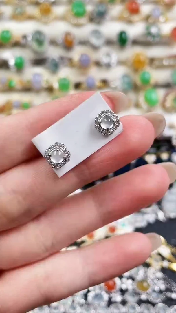 银S925镶嵌翡翠耳饰204