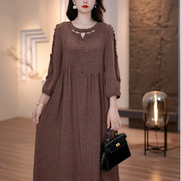 2025秋季新款加肥加大连衣裙大码女装显瘦遮肉妈妈装SXE-25-6205