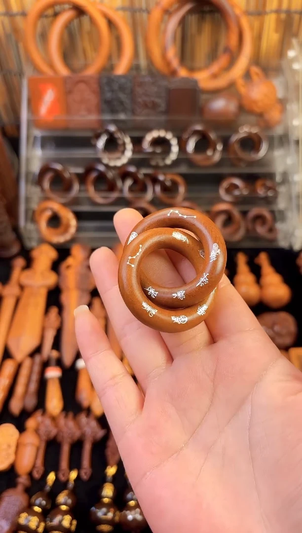 雷枣木老料  镶银 五雷五路乾坤圈  2.5