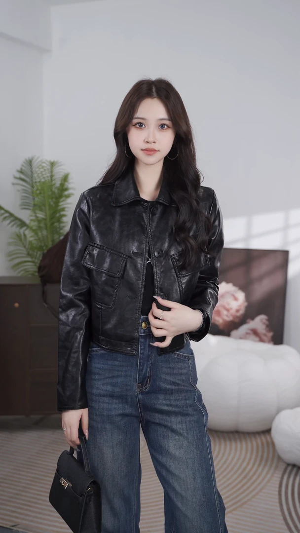 【cf2509专属】网红袖口拉链时尚休闲韩版皮衣女外套