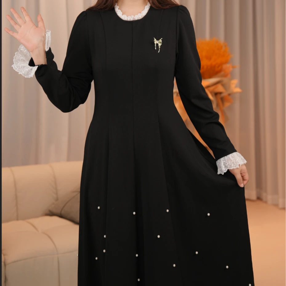 【胖菲】大码女装2024新款法式秋冬长裙气质优雅显瘦遮肉带弹力