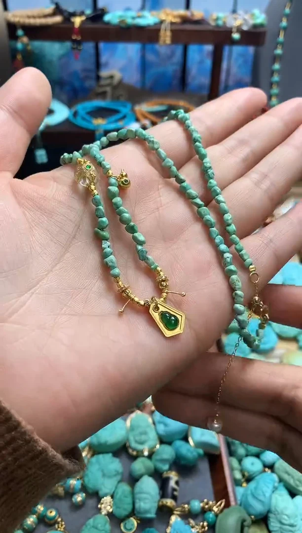 银S925镶嵌绿松石颈饰家****?菜籽项链