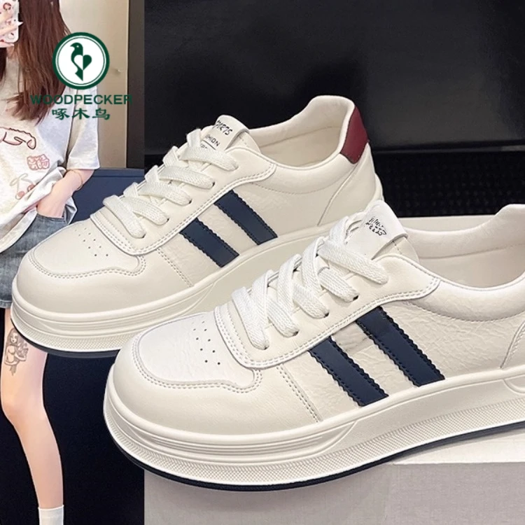 啄木鸟爆款小白鞋2025秋新款百搭厚底休闲板鞋ins潮小个子增高鞋