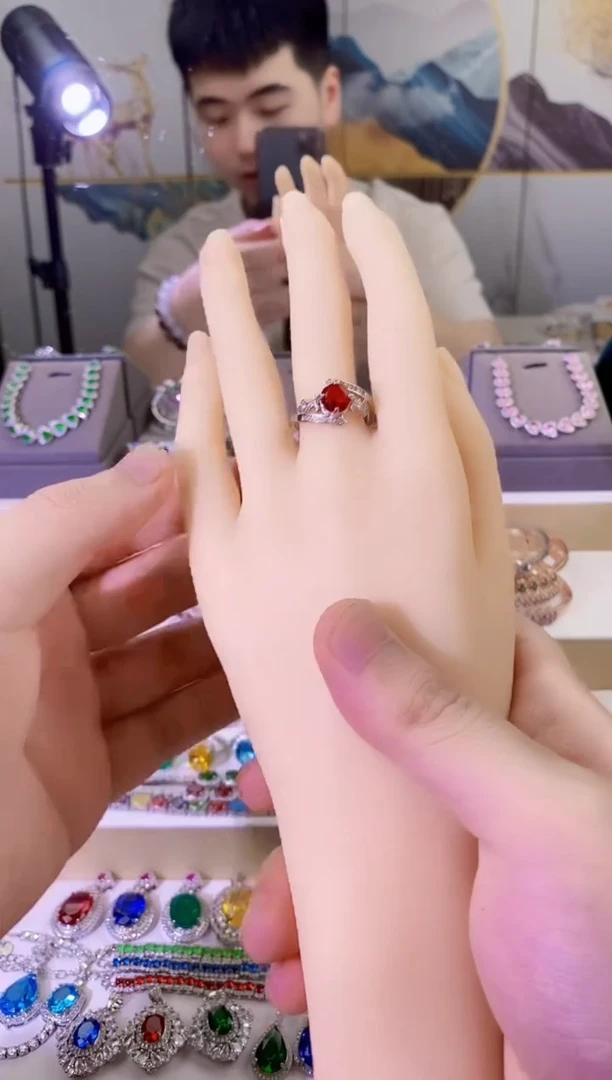 红宝石戒指银S925镶嵌红宝戒指