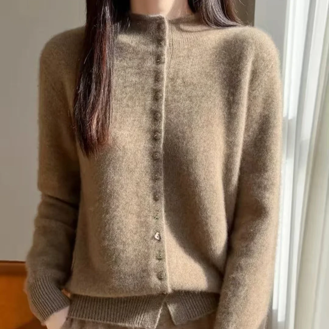 【夏川专属】2025秋冬羊毛羊绒全开扣拉绒针织开衫-5487
