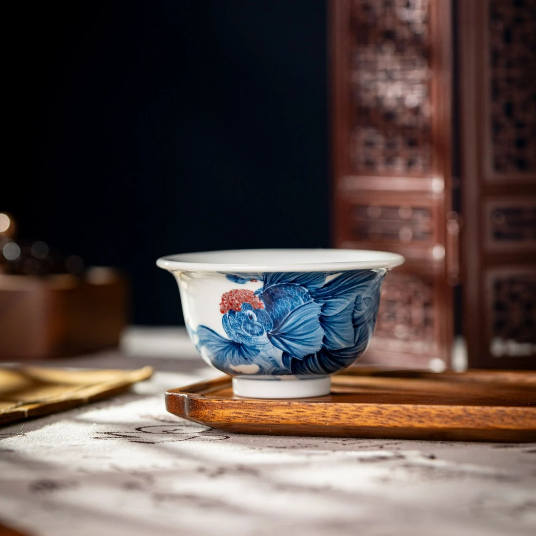 〖瑶瑶甄选〗林月红晓月庐单泰狮太湖石压手杯精工手绘国画风茶器