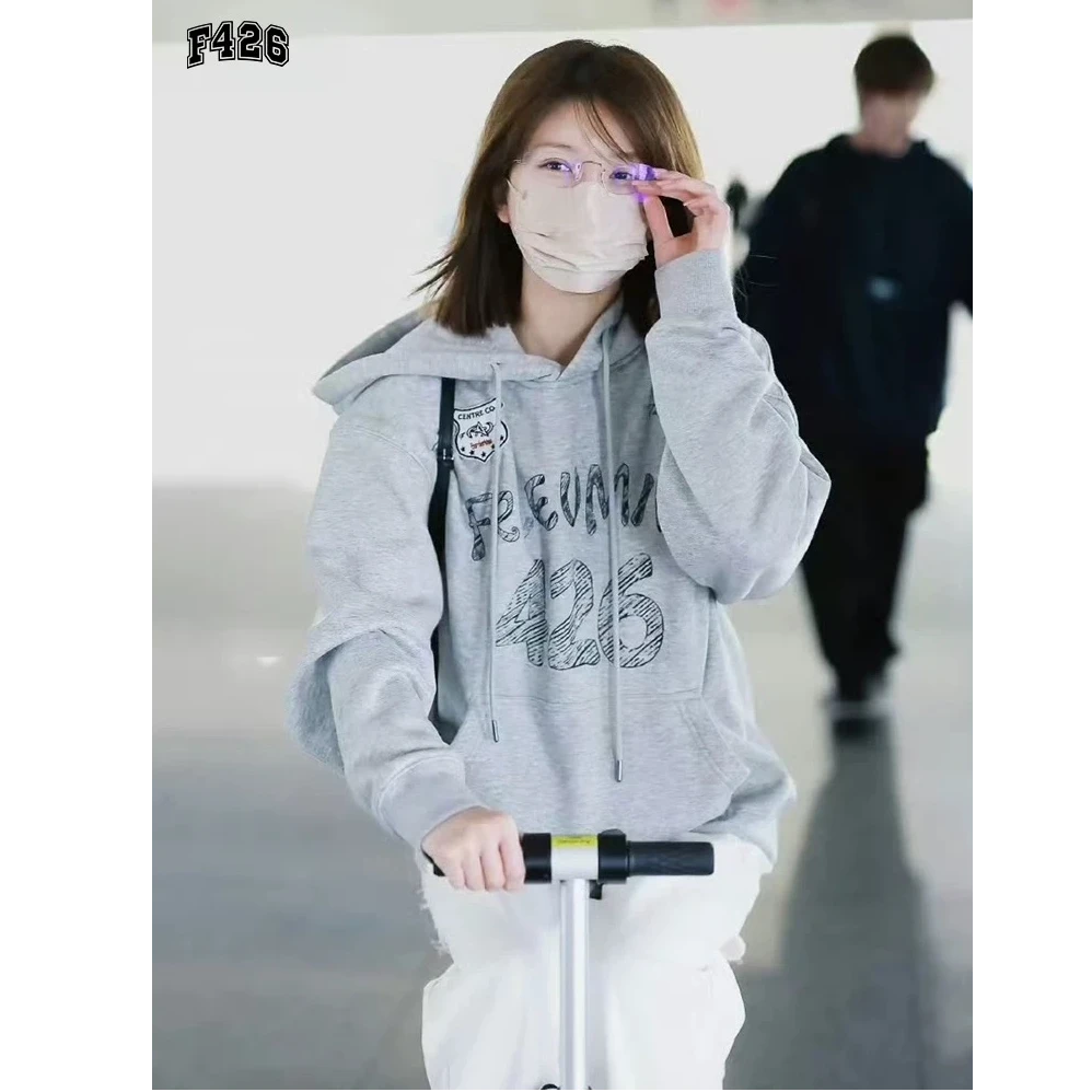 F426【代言人赵露思同款】涂鸦手绘连帽卫衣宽松情侣装休闲6438