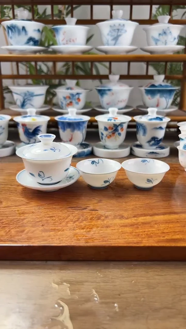 全品玉兰80ml三才盖碗+小玉兰杯2个