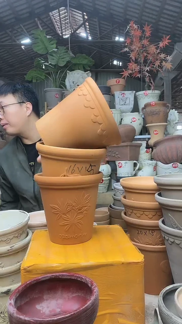 【闪购商品】缸3个16*15红陶巴洛克香草橄榄无托