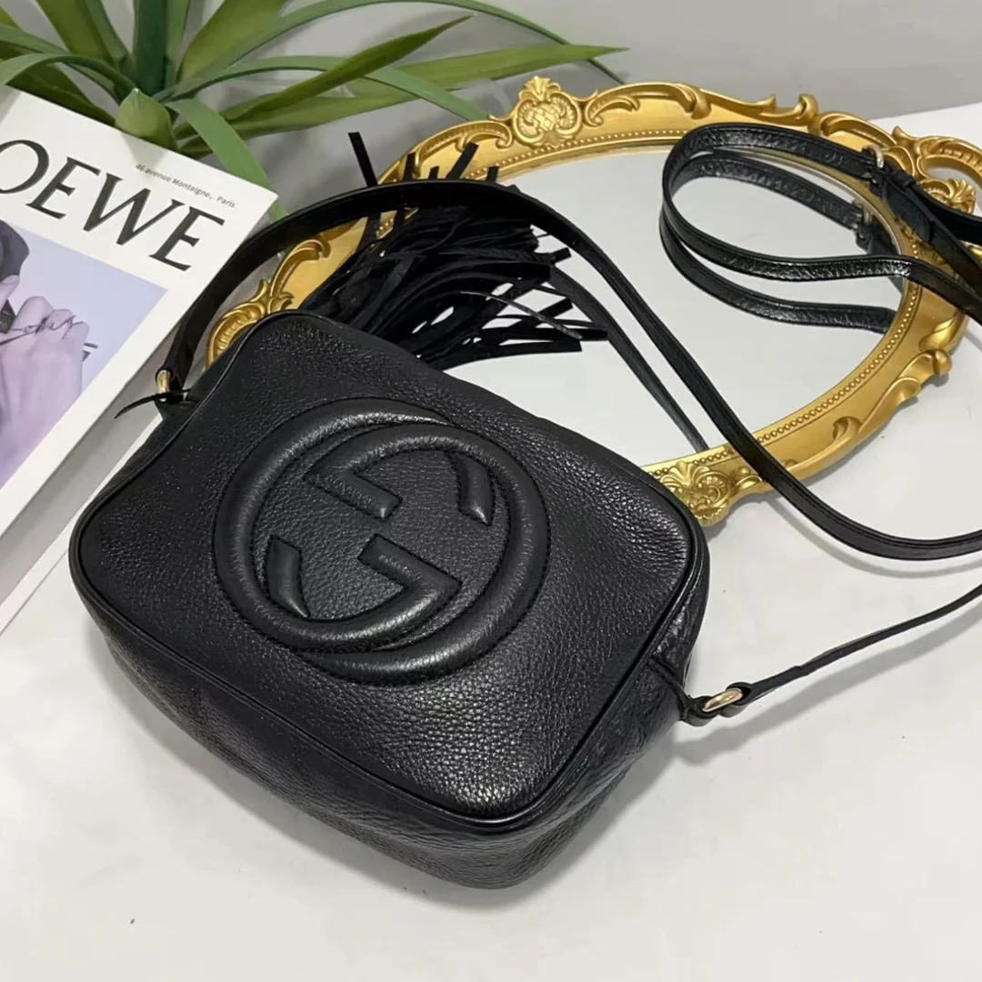 99新 GUCCI/古驰 黑皮相机包/单肩包/D店