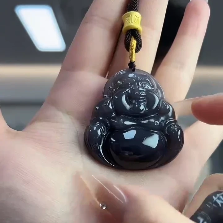 经典国风天然和田玉烟紫佛公吊坠-1459