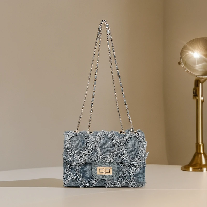 早春款新款2025链条包单肩百搭斜跨包女包小方小香风牛仔轻奢1098