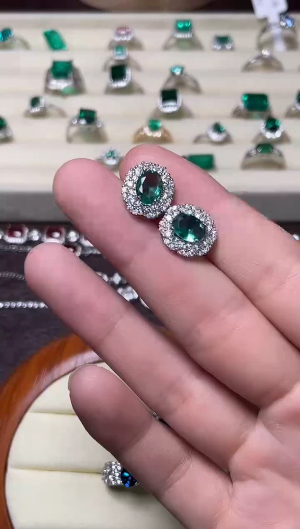 耳饰合金合成钻石湖水绿耳钉