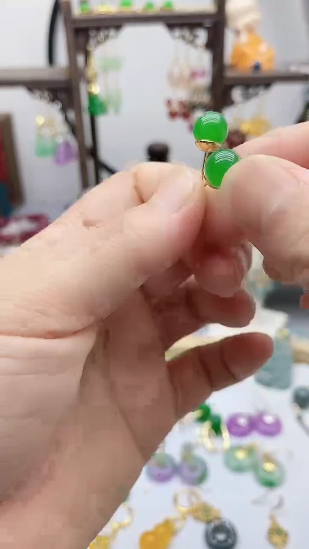 翡翠14K金镶嵌耳饰翡翠56