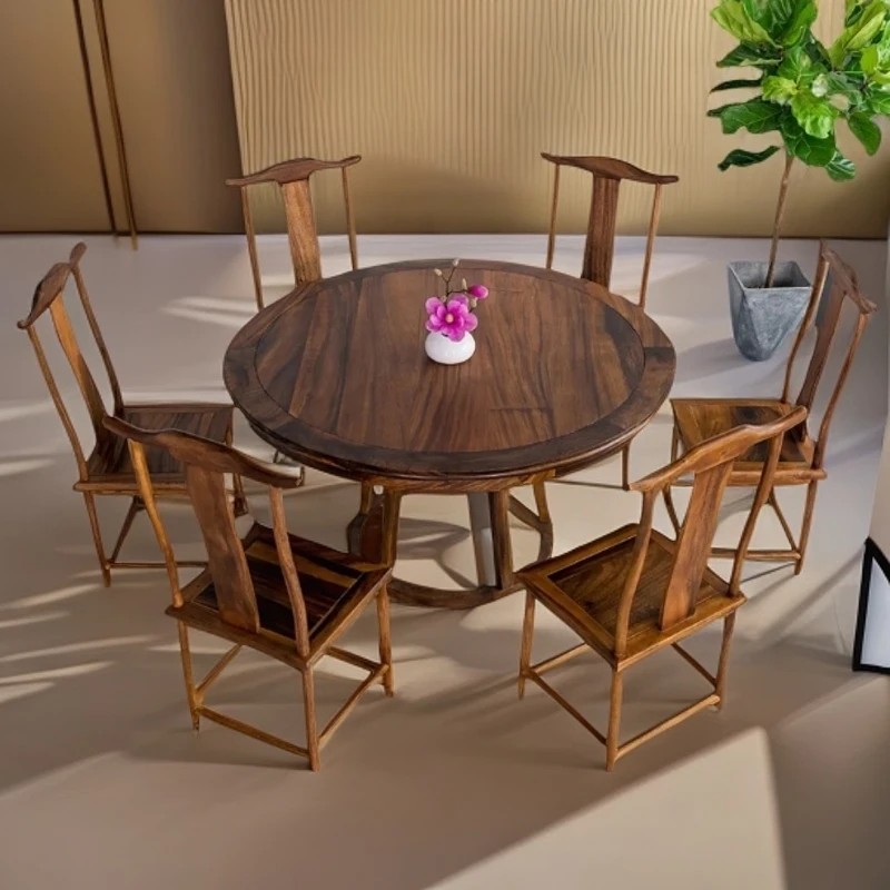 圆桌餐桌实木餐桌圆形餐桌套装家用酒店饭店包间餐桌椅新中式简约