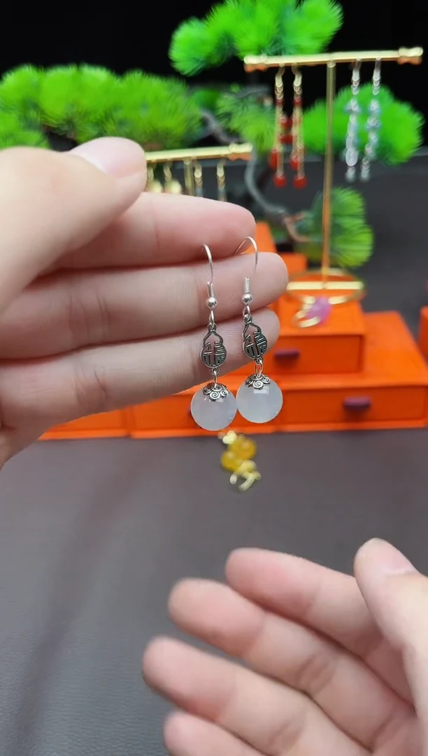 玛瑙/玉髓耳饰银S925镶嵌522